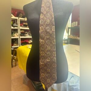 Vintage 90s Bruno Piattelli Silk Tie Medallion Burgundy Gold Designer USA